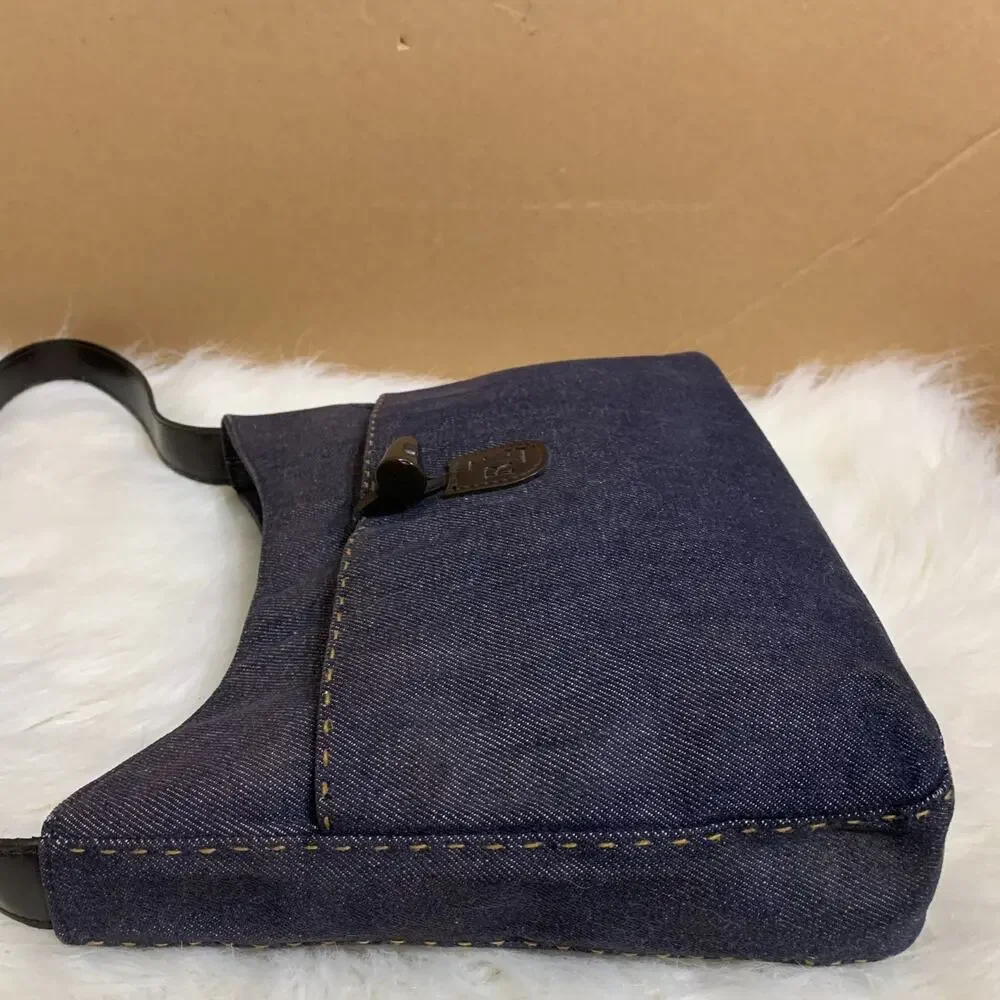 RALPH LAUREN Blue Denim Y2K Vintage Shoulder Bag Slim Hobo Contrast Stitching